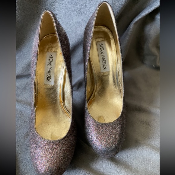 Steve Madden glitter pumps pink black platform size 8 5 1/2” heel 1” platform - Picture 2 of 11